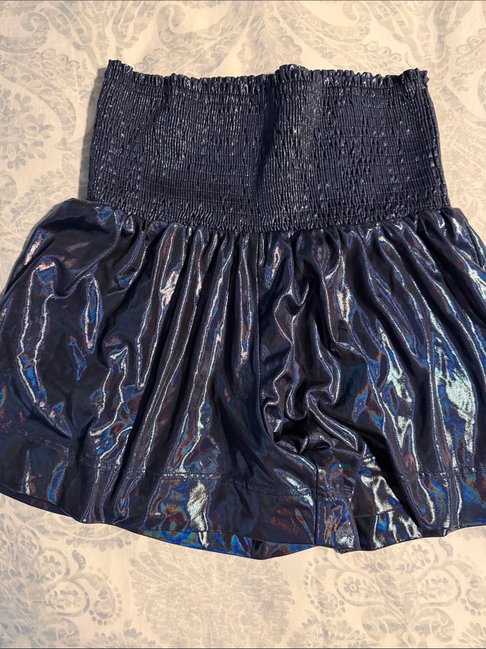 Women's Iridescent Navy Smocked Waist Skirt